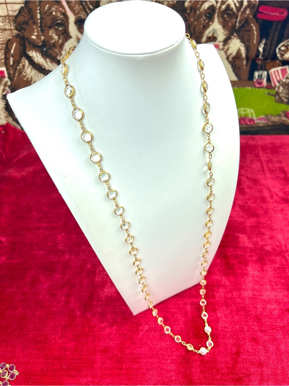 Vintage Swarovski Clear Crystal Coin Necklace, Gold Tone Bezel Set 36” SIGNED